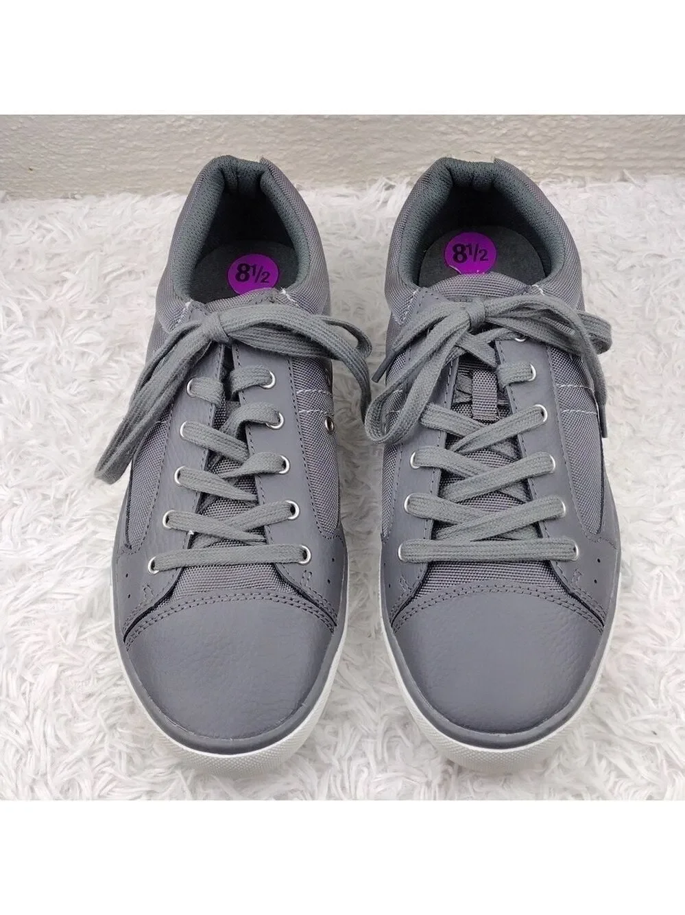 Original Penguin Mission Gray Fabric Leather Round Toe Lace Up Low Top Sneaker